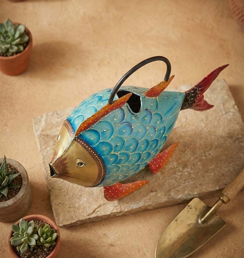 Handcrafted Iron Fish Watering Sprinkler for Garden & Home