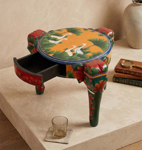 VANRAJ Handcrafted Elephant Side & End Table with Storage Drawer