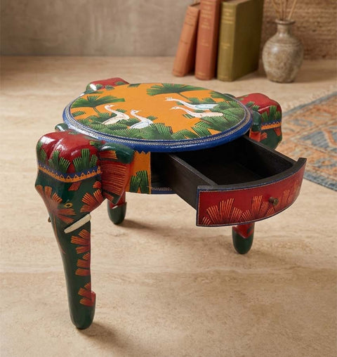VANRAJ Handcrafted Elephant Side & End Table with Storage Drawer