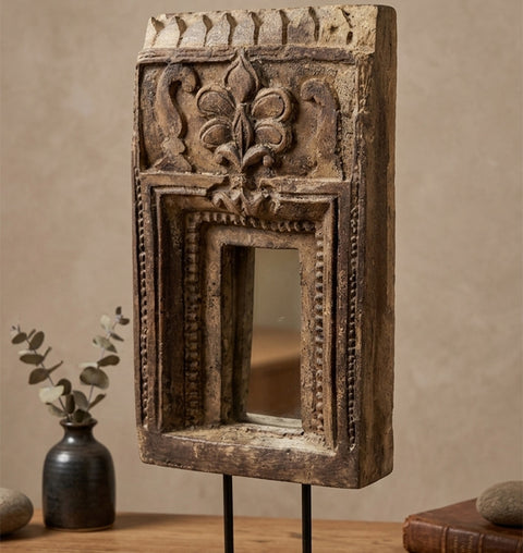 SHEESH MAHAL – Hand Carved Old Wooden Mirror Stand
