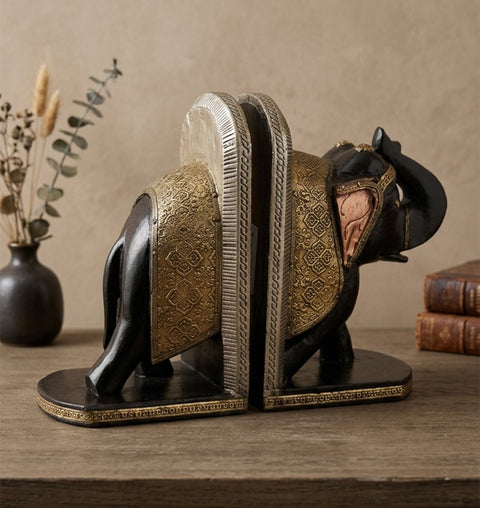 Rajhasti Brass Fitted Elephant Bookends