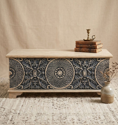 Mandala Carved Storage Trunk
