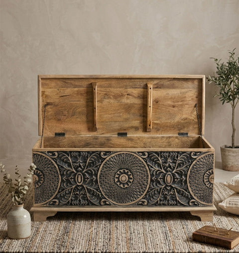 Mandala Carved Storage Trunk