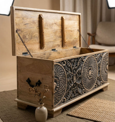 Mandala Carved Storage Trunk