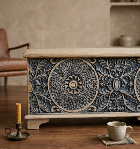 Mandala Carved Storage Trunk