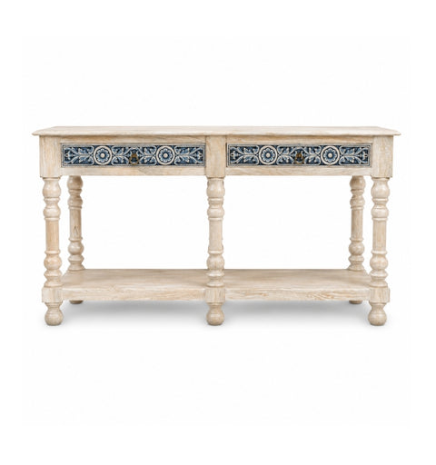 Natural Wooden Hand Carved Wooden Console Table