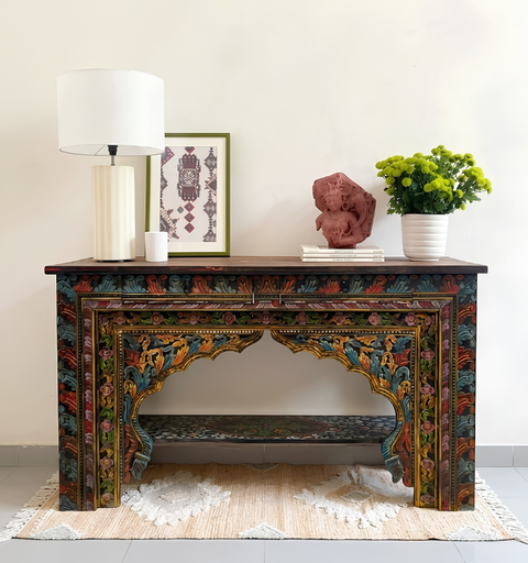 Wooden Hand Carved Console Table for Home