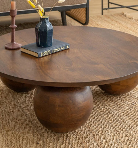 Wooden Round Coffee Table for Living Room