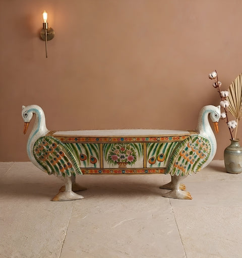 Hand Painted Swan Bench with Crackle Finish