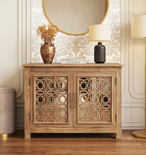 Wooden Hand Carved Cabinet with 2 door