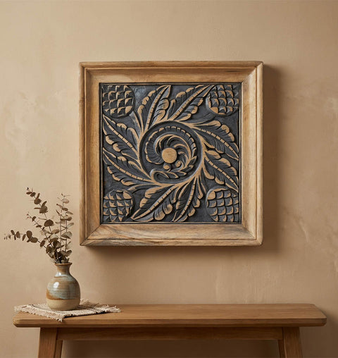 Handcrafted Wooden Carved Wall Panel – Small Decorative Art