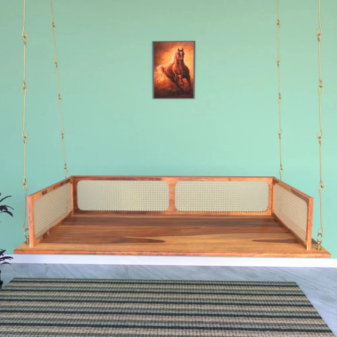 Rattan Breeze Wooden Indoor Swing with Backrest