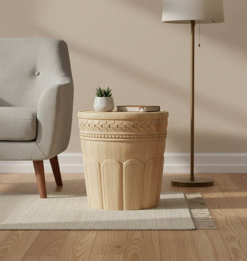 Hand Carving Flower-Shaped Solid Wood Side Table