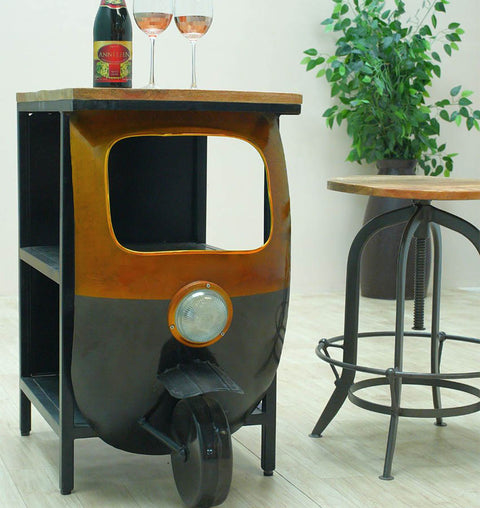 Quirky Tuk-Tuk Bar Table in Iron with Compact Storage