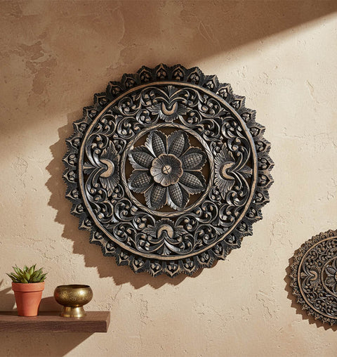 Handcarved Wall Panel – Floral Mandala
