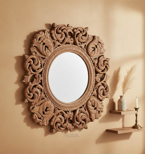 Wooden Carved Mandala Floral Mirror Frame