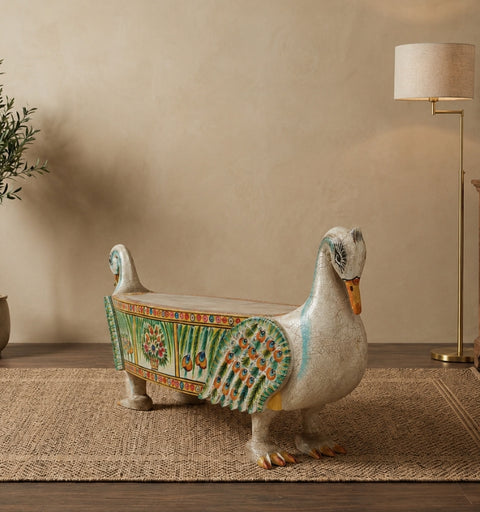 Hand Painted Swan Bench with Crackle Finish