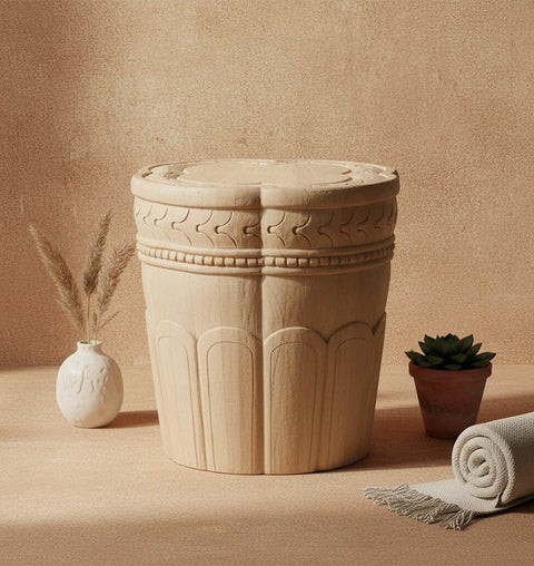 Hand Carving Flower-Shaped Solid Wood Side Table