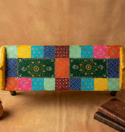 Handcrafted Double-Headed Horse Bench with Brass Detailing