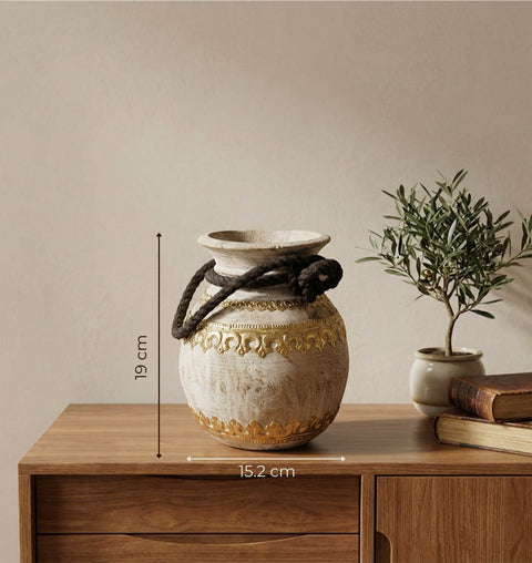 Handcrafted Wooden Pot with Brass Detailing