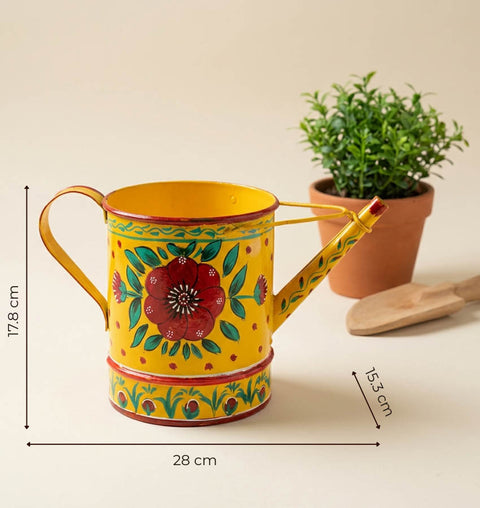 Hand-Painted Iron Watering Can – Indian Folk Art