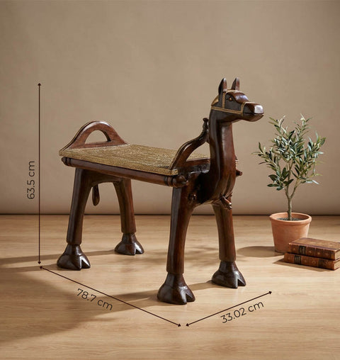 Camel Headed Wooden & Brass Handcrafted Royal Bench