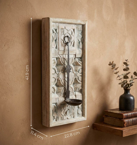 Hand Carved Wooden Wall Candle Holder