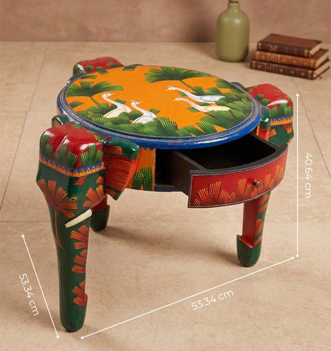 VANRAJ Handcrafted Elephant Side & End Table with Storage Drawer