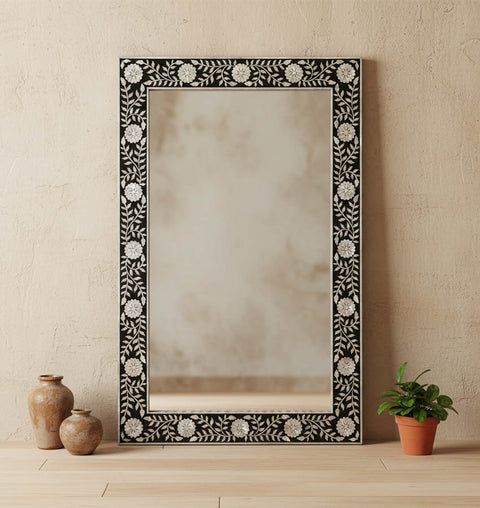 Luxury Indian-Inspired Mother of Pearl Floral Mirror Frame