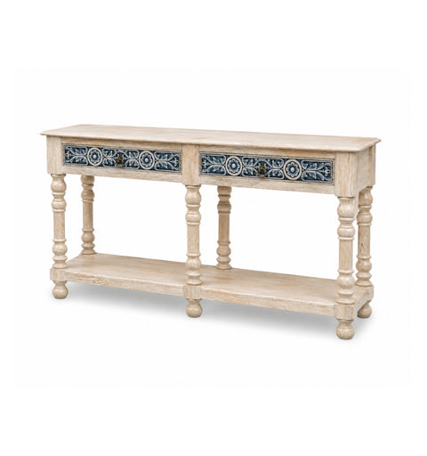 Natural Wooden Hand Carved Wooden Console Table