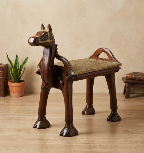 Camel Headed Wooden & Brass Handcrafted Royal Bench