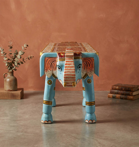 Gajraj Dvaya Handcrafted Double Elephant Wooden Bench