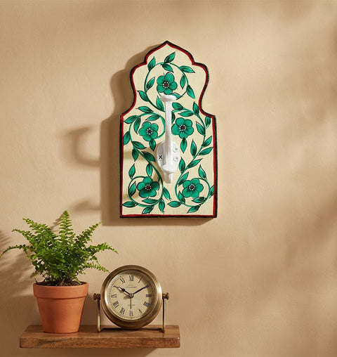 Hand-Painted Wooden Wall Hook Set of 3 with Folk Art Design