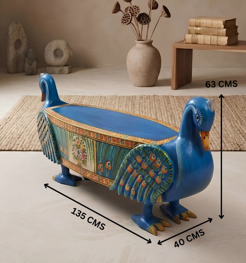 Hand Painted Blue Swan Bench with Crackle Finish
