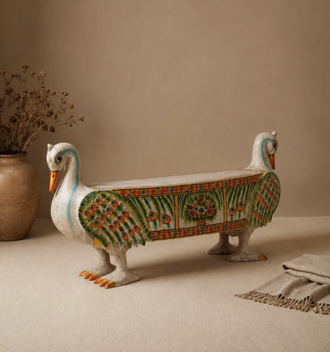 Hand Painted Swan Bench with Crackle Finish
