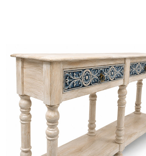 Natural Wooden Hand Carved Wooden Console Table
