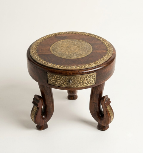 Mayura Brass Fitted Wooden Side Table