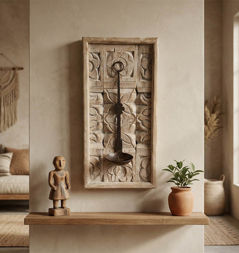 Hand Carved Wooden Wall Candle Holder