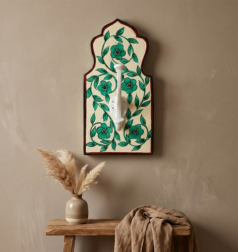 Hand-Painted Wooden Wall Hook Set of 3 with Folk Art Design