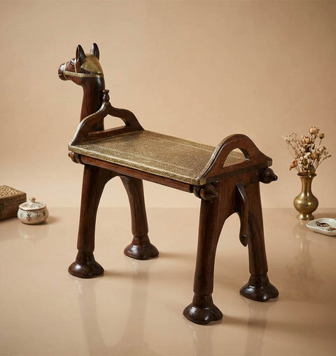 Camel Headed Wooden & Brass Handcrafted Royal Bench