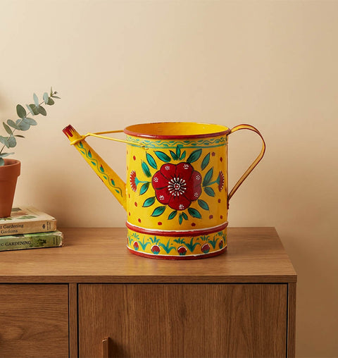 Hand-Painted Iron Watering Can – Indian Folk Art