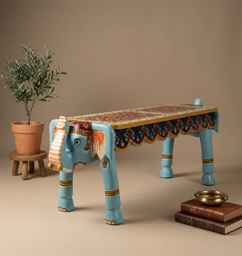 Gajraj Dvaya Handcrafted Double Elephant Wooden Bench