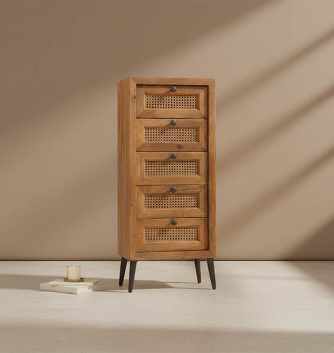 Simply Home Cane Chest of Drawers with 5 Drawers