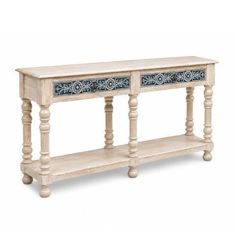 Natural Wooden Hand Carved Wooden Console Table