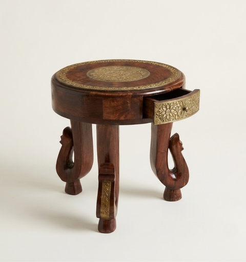 Mayura Brass Fitted Wooden Side Table