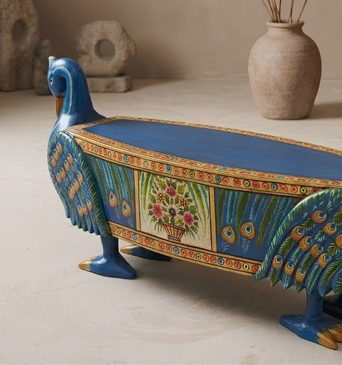 Hand Painted Blue Swan Bench with Crackle Finish