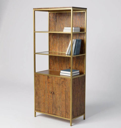 Contemporary Wood & Iron Tall Bookshelf with Cabinet Space - Simply Home
