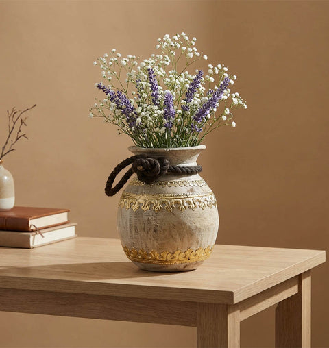 Handcrafted Wooden Pot with Brass Detailing