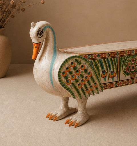 Hand Painted Swan Bench with Crackle Finish