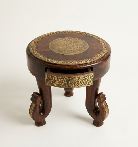 Mayura Brass Fitted Wooden Side Table